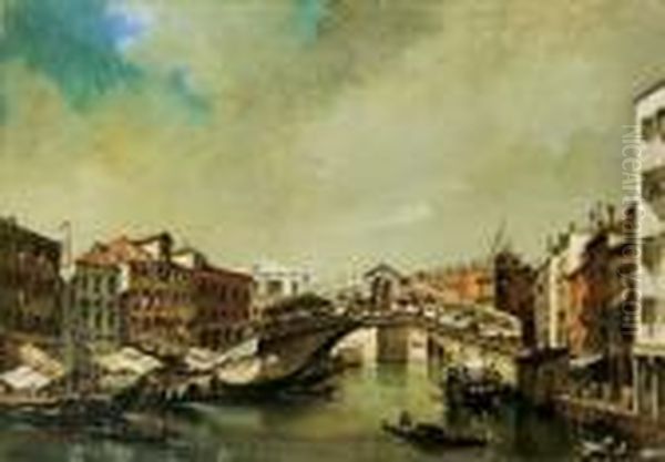 Die Rialto-brucke In Venedig. Oil Painting by Giacomo Guardi