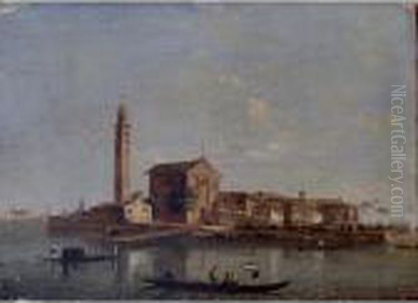 A View Of The Island Of San Giorgio In Alga, Venice, With Gondolas In The Foreground Oil Painting by Giacomo Guardi