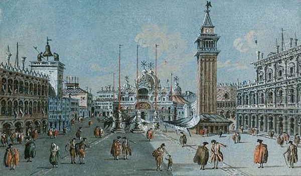 The Piazza San Marco; And The Piazzetta, San Marco, Venice Oil Painting by Giacomo Guardi