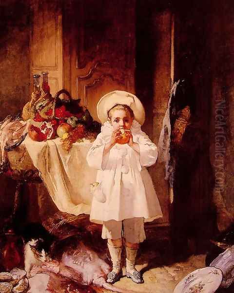 A feast for the young Peirot Oil Painting by Charles Monignot