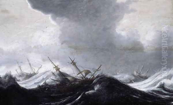 Dutch Shipping in Heavy Seas Oil Painting by Pieter the Elder Mulier