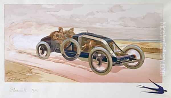 A Renault Racing Car 1908 Oil Painting by Ernest Montaut