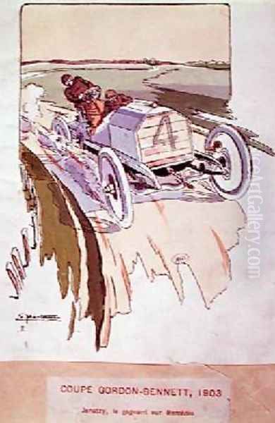 Camille Jenatzy in his Mercedes competing in the Gordon-Bennett race in 1903 1910 Oil Painting by Ernest Montaut