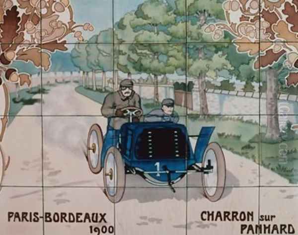 Charron driving a Panhard car in the Paris to Bordeaux race of 1900 Oil Painting by Ernest Montaut