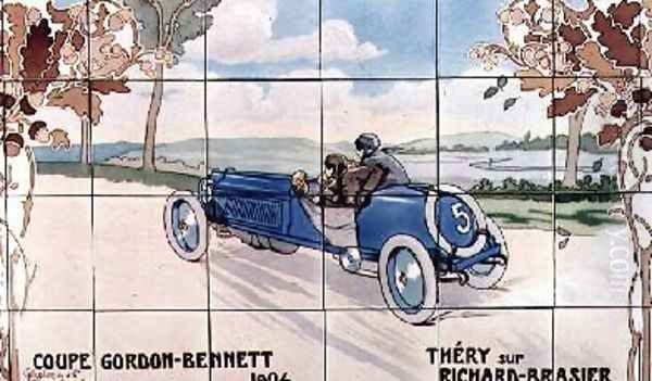 Thery driving a Richard-Brasier car in the Gordon Bennet Cup of 1904 Oil Painting by Ernest Montaut