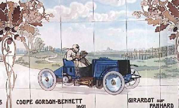 Girardot driving a Panhard car in the Gordon Bennet Cup of 1901 Oil Painting by Ernest Montaut