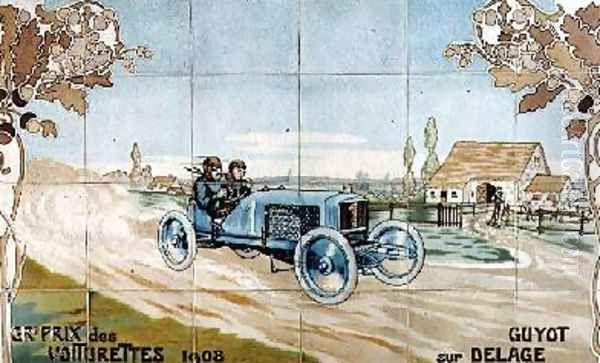 Guyot driving a Delage car in the Light Car Grand Prix of 1908 Oil Painting by Ernest Montaut