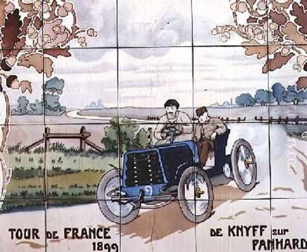 De Knyff driving a Panhard car in the Tour de France of 1899 Oil Painting by Ernest Montaut