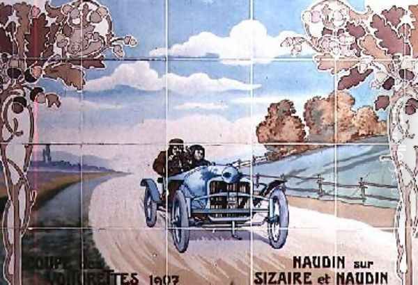 Naudin driving a Sizaire et Naudin car in the Light Car Cup of 1907 Oil Painting by Ernest Montaut