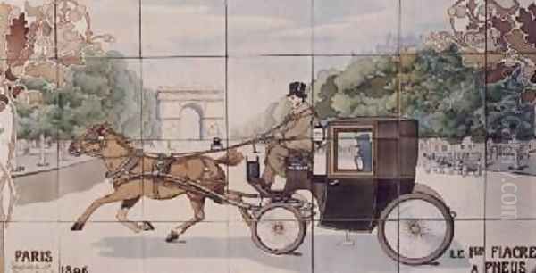 The first Hackney-carriage to use Michelin tyres Oil Painting by Ernest Montaut