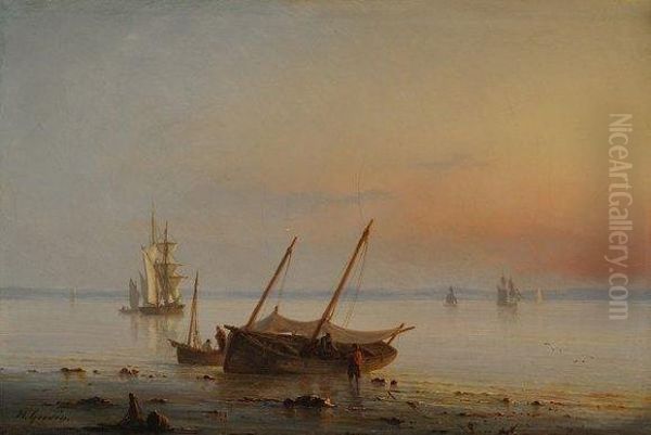 Leretour Des Pecheurs Oil Painting by Herminie Gudin