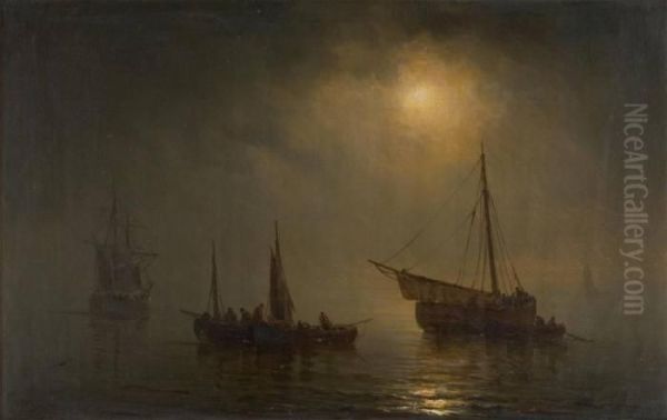 Pecheurs Au Crepuscule Oil Painting by Herminie Gudin