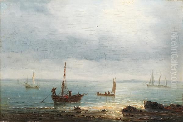 Fishing Vessels Approaching The Shore Oil Painting by Herminie Gudin