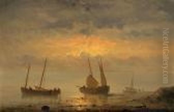 Fischerboote Am Meeresufer In Der Dammerung Oil Painting by Herminie Gudin