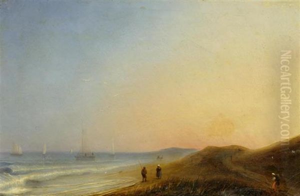 Coastal Landscape At Sunset Oil Painting by Herminie Gudin