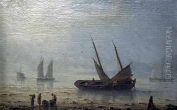 Shipping At Low Tide Oil Painting by Herminie Gudin