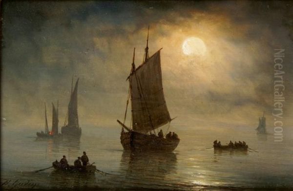 Pecheurs Au Clair De Lune Oil Painting by Herminie Gudin