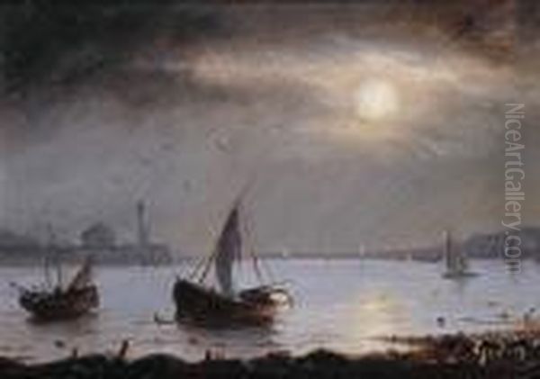 Petit Port Au Clair De Lune Oil Painting by Herminie Gudin