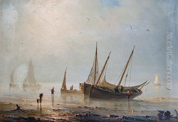 Beached Fishing Boats Oil Painting by Herminie Gudin