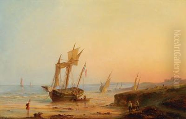 Segelschiffe An Der Kuste Oil Painting by Herminie Gudin