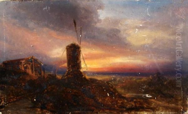 Coucher De Soleil Au Moulin Oil Painting by Herminie Gudin