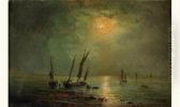 Clair De Lune Sur Les Voiliers Oil Painting by Herminie Gudin