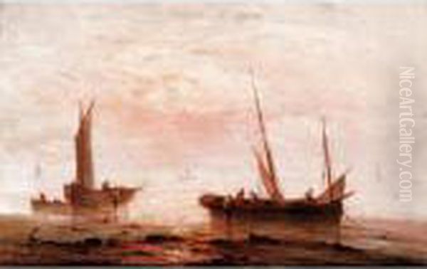 Fishing Boats At Sunset Oil Painting by Herminie Gudin