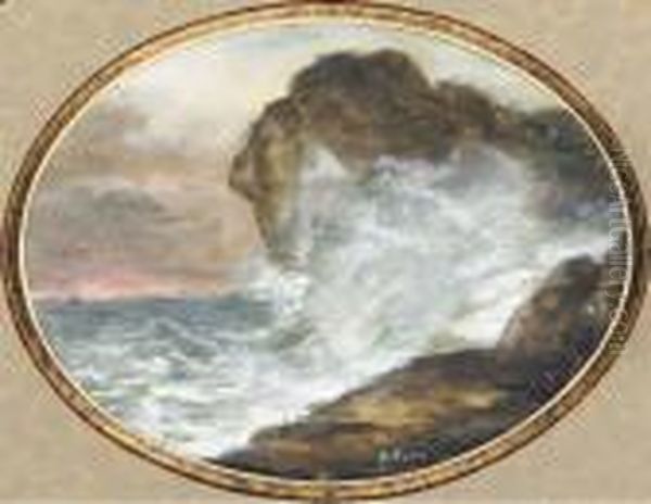 Un Paysage Avec Une Vague Fracassant Un Rocher Oil Painting by Herminie Gudin