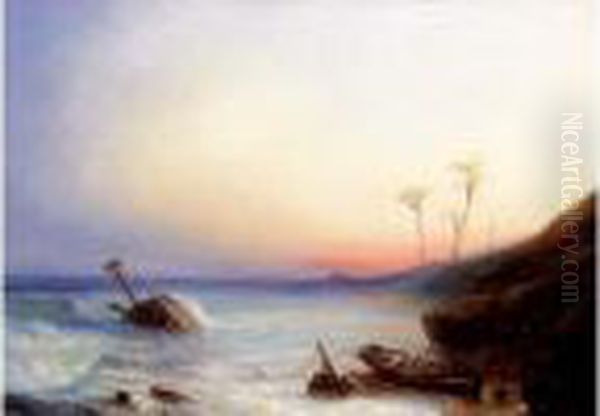 Marine Au Couchant Sur Une Cote Du Moyen Orient Oil Painting by Herminie Gudin