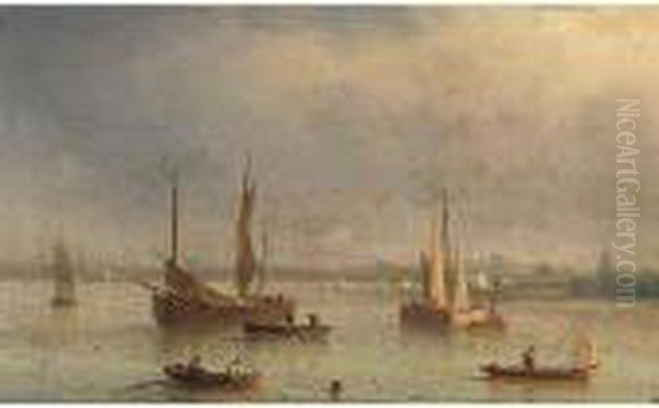 Fishingboats In A Bay Oil Painting by Herminie Gudin