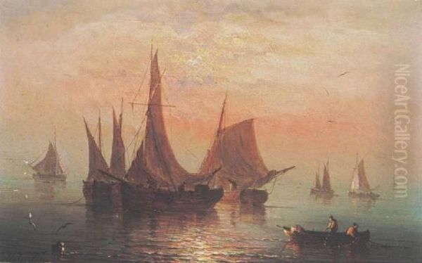 Shipping In A Calm Oil Painting by Herminie Gudin