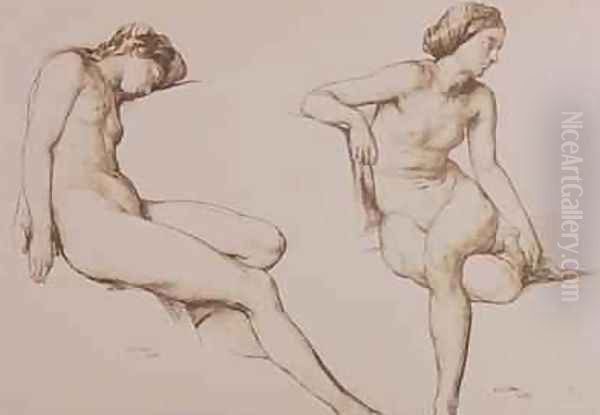 Sepia Drawing of Nude Woman 1860 Oil Painting by William Mulready