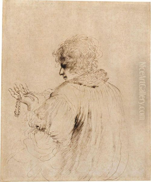 A Man Holding A String Of Beads Oil Painting by Guercino