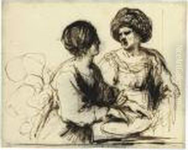 Two Female Figures Oil Painting by Guercino