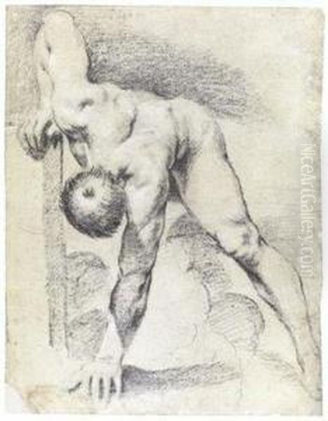 A Study Of A Man Bending Down Oil Painting by Guercino