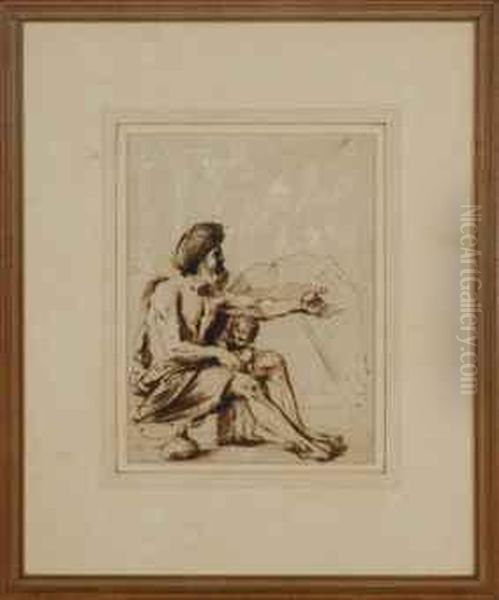 Seated Man With A Child Oil Painting by Guercino