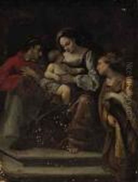 The Madonna And Child With Saints Charles Borromeo Andcatherine Oil Painting by Guercino