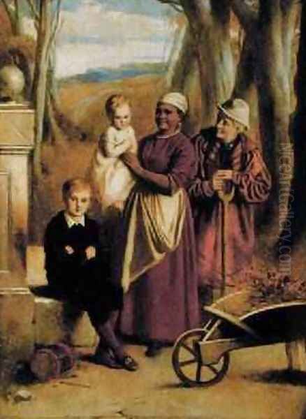 Two Children Nurse and Old Man Oil Painting by William Mulready