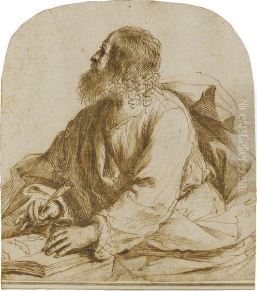 An Evangelist Writing, Seated At A Table Oil Painting by Guercino