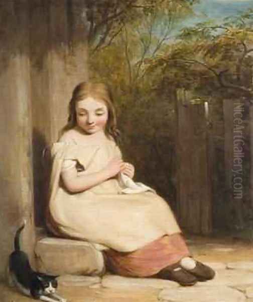 Young Girl with Kitten Oil Painting by William Mulready