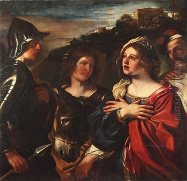 Daviduna Abigail; Konig David Ubergibt Einen Brief An Uriah Oil Painting by Guercino