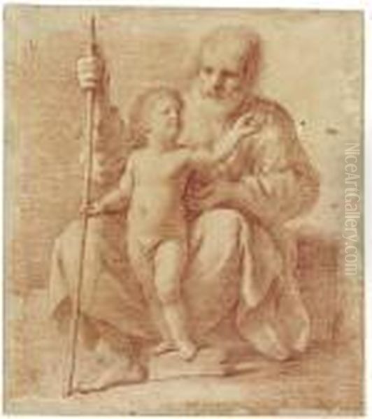 The Infant Christ With Saint Joseph Oil Painting by Guercino