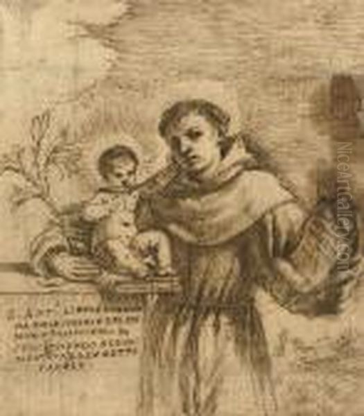 Saint Anthony Of Padua With The Christ Child Oil Painting by Guercino