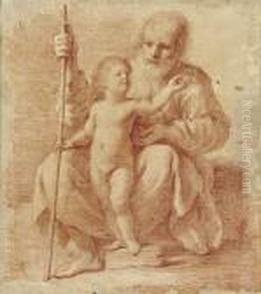 The Infant Christ With Saint Joseph Oil Painting by Guercino