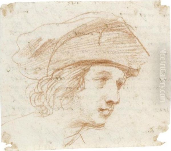 Head Of A Young Man, Almost In Profile, Wearing A Hat Oil Painting by Guercino