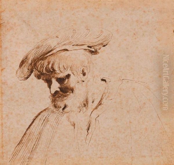 Brustbild Eines Bartigen Mannes Mit Barett. Oil Painting by Guercino