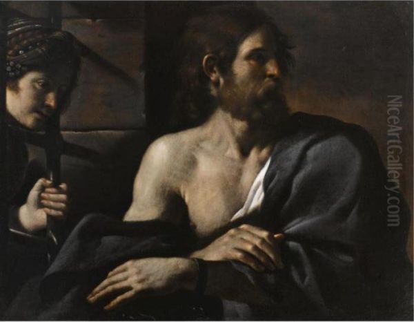 Saint John The Baptist In Prison Visited By Salome Oil Painting by Guercino