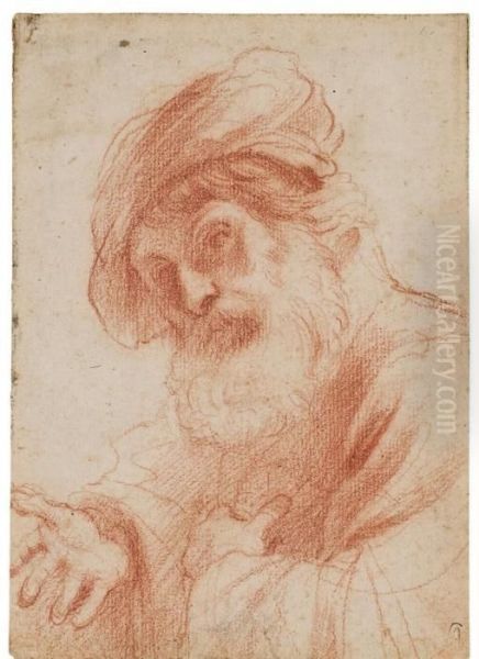 Head Of An Old Bearded Man (recto); Study Of Legs (verso) Oil Painting by Guercino