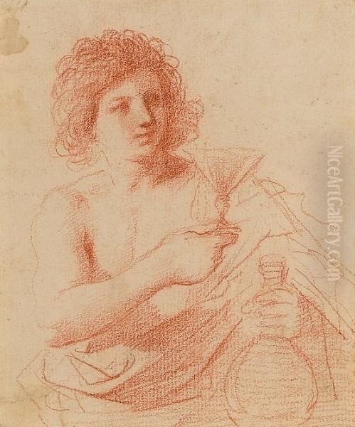 A Youth Holding A Glass And Carafe Oil Painting by Guercino