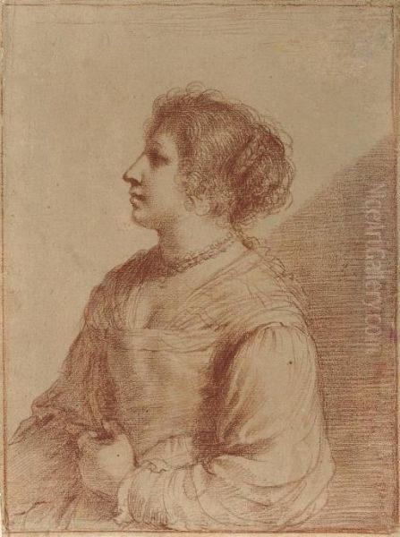 Portrait Of A Lady, Half-length, In Profile To The Left Oil Painting by Guercino